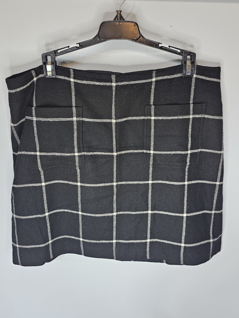 Madewell Black White Windowpane Plaid Wool Mini Skirt Size 14